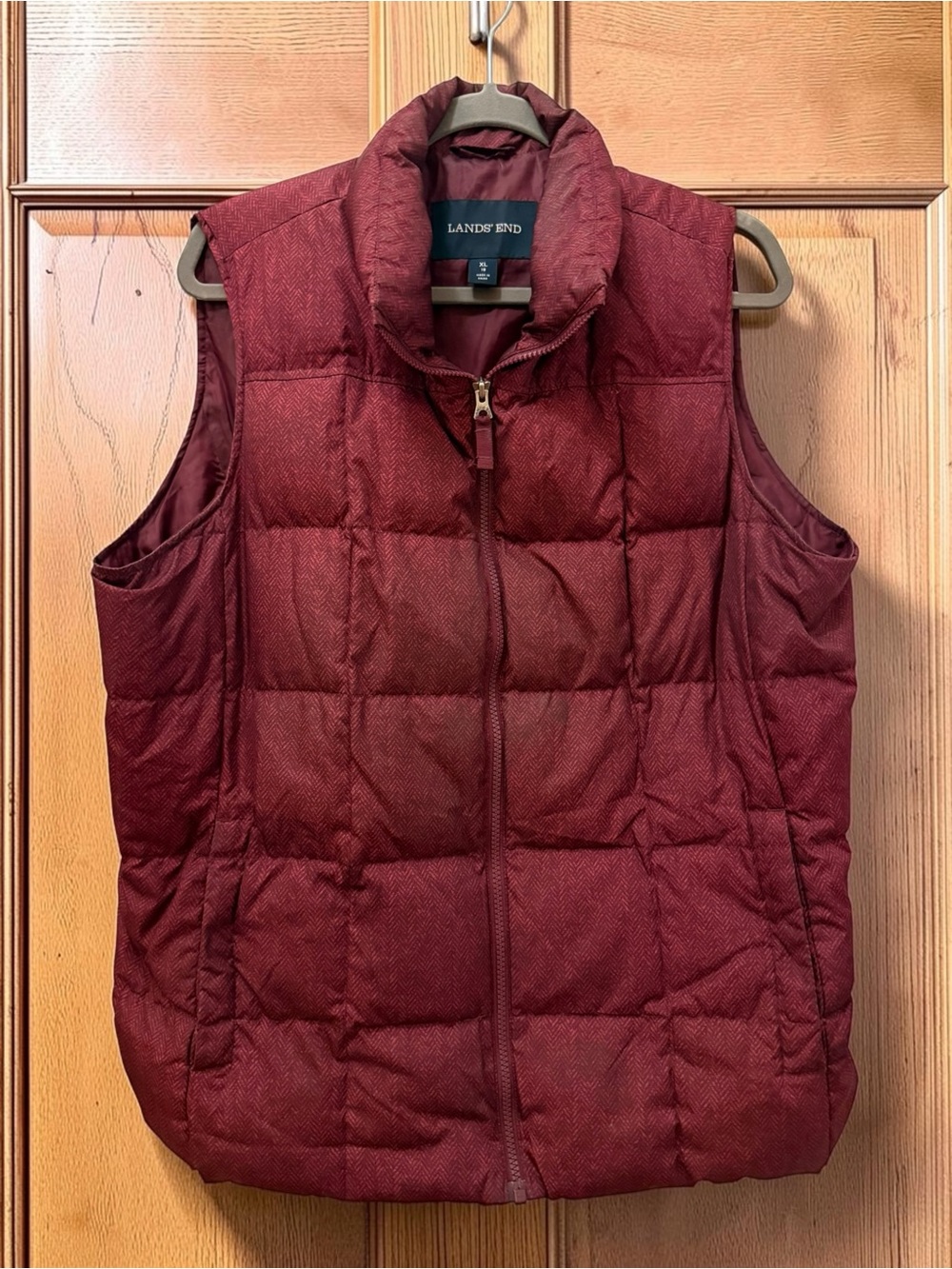 Land’s End Women’s Down Insulation Quilted Puffer Vest in Cranberry Herringbone
